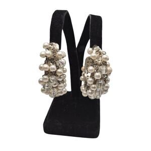Vintage Faux Pearl Bead Hoop Earrings Pierced Boho Dangle 1980s